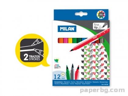 Флумастери Milan, Fine tip 610, Ø 2 мм, 12 цвята
