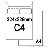 Плик , C4, 229 х 324, бял с лента по късата страна с ляв прозорец