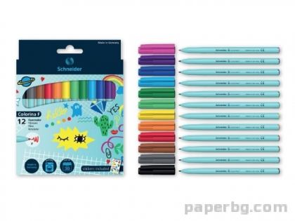 Флумастери 12 цв., Colorina Fine, washable,10 стикера