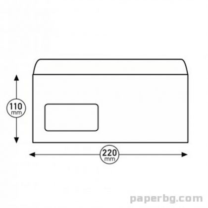 Плик DL, 110 х 220,с ляв прозорец, бял с лента 