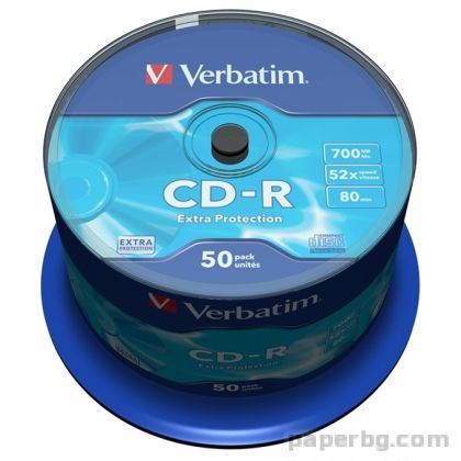 Verbatim CD-R, 700 MB, 52x, със защитно покритие, 50 броя в шпиндел