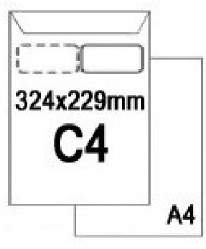 Плик , C4, 229 х 324, бял с лента по късата страна с ляв прозорец