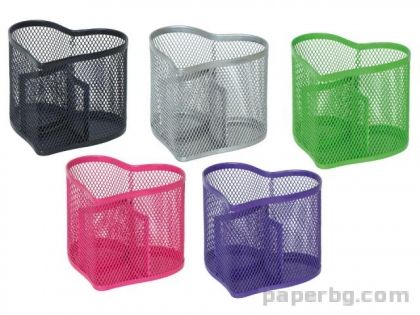 Моливник сърце метална мрежа, черен