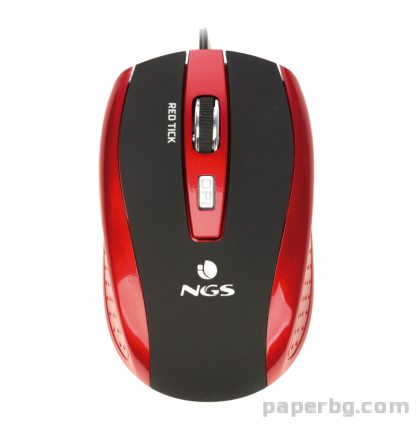 Мишка Tick, с кабел, 6 бутона, червена NGS